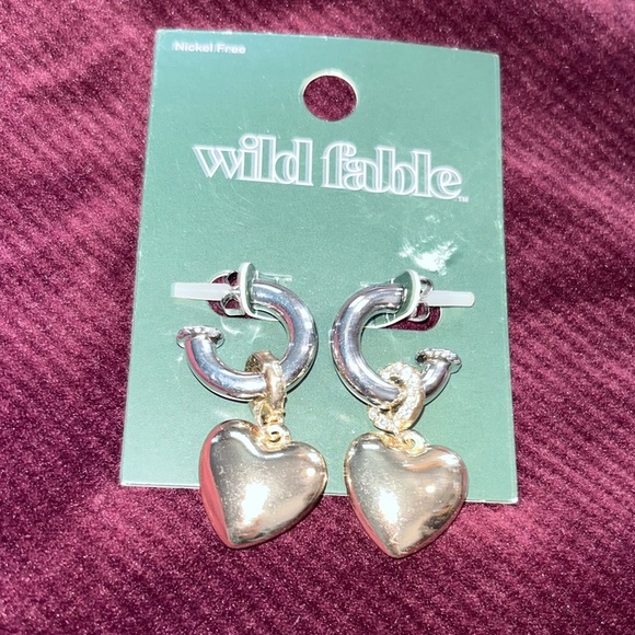 wild fable Jewelry - NWT! Wild Fable silver-tone hoop earrings with a puffed heart charm